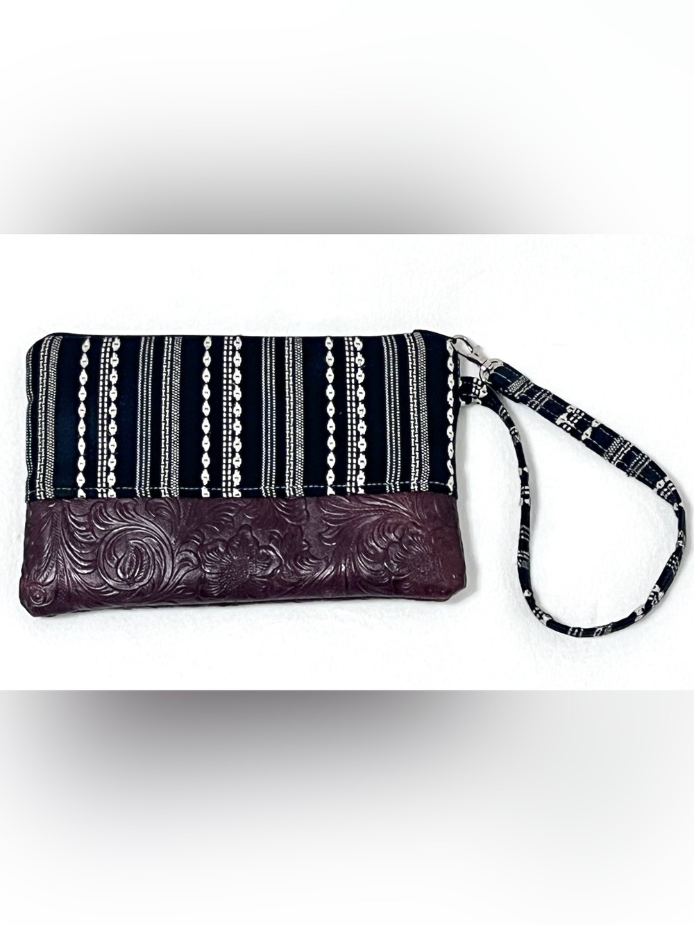 Bright Blossom Betty Boop Tooled Leather Striped Wristlet Pouch Clutch - Picture 3 of 6